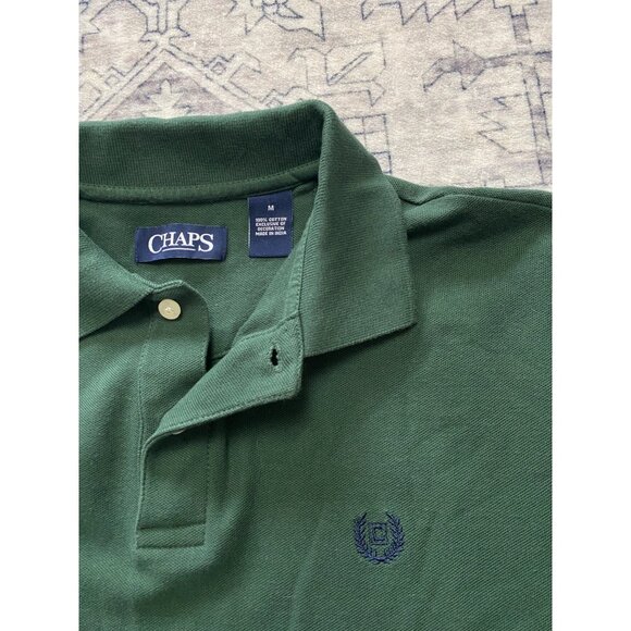 Chaps Mens Green Polo Shirt Size M Cotton Short Sleeve Classic Fit Embroidered L - Picture 2 of 4